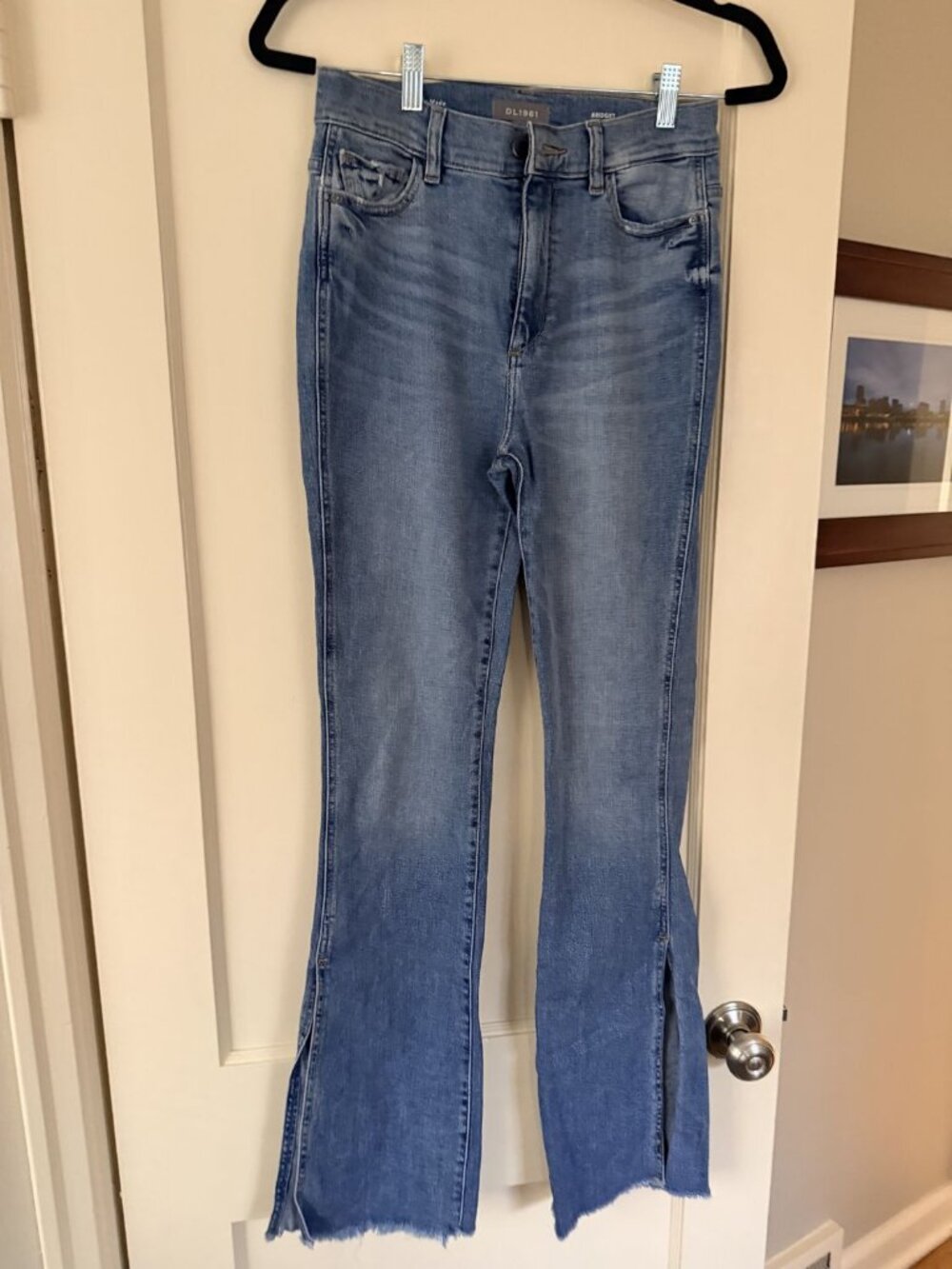 DL1961 Bridget Boot High Rise Instasculpt Jeans Slit Raw Hem Size 28